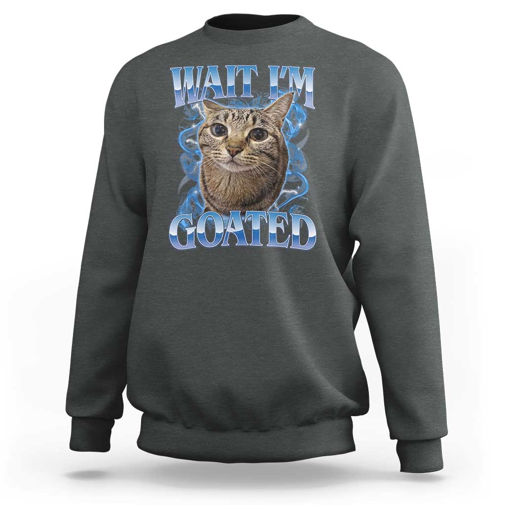 Funny Cat Blue Flame Y2K Bootleg Meme Graphic Sweatshirt Wait Im Goated Retro Internet Culture Humor