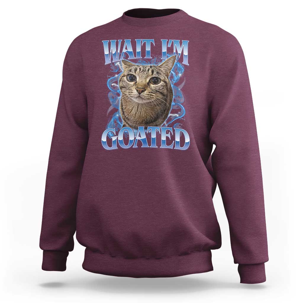 Funny Cat Blue Flame Y2K Bootleg Meme Graphic Sweatshirt Wait Im Goated Retro Internet Culture Humor