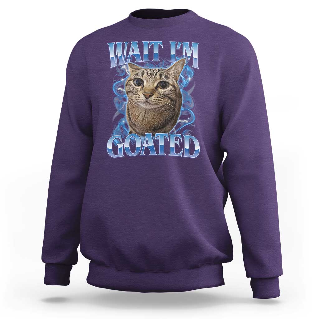 Funny Cat Blue Flame Y2K Bootleg Meme Graphic Sweatshirt Wait Im Goated Retro Internet Culture Humor