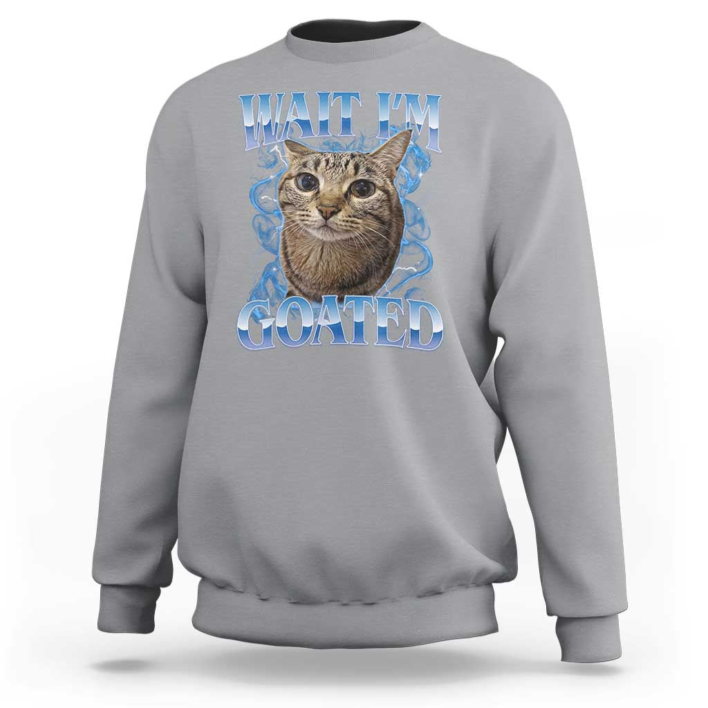 Funny Cat Blue Flame Y2K Bootleg Meme Graphic Sweatshirt Wait Im Goated Retro Internet Culture Humor