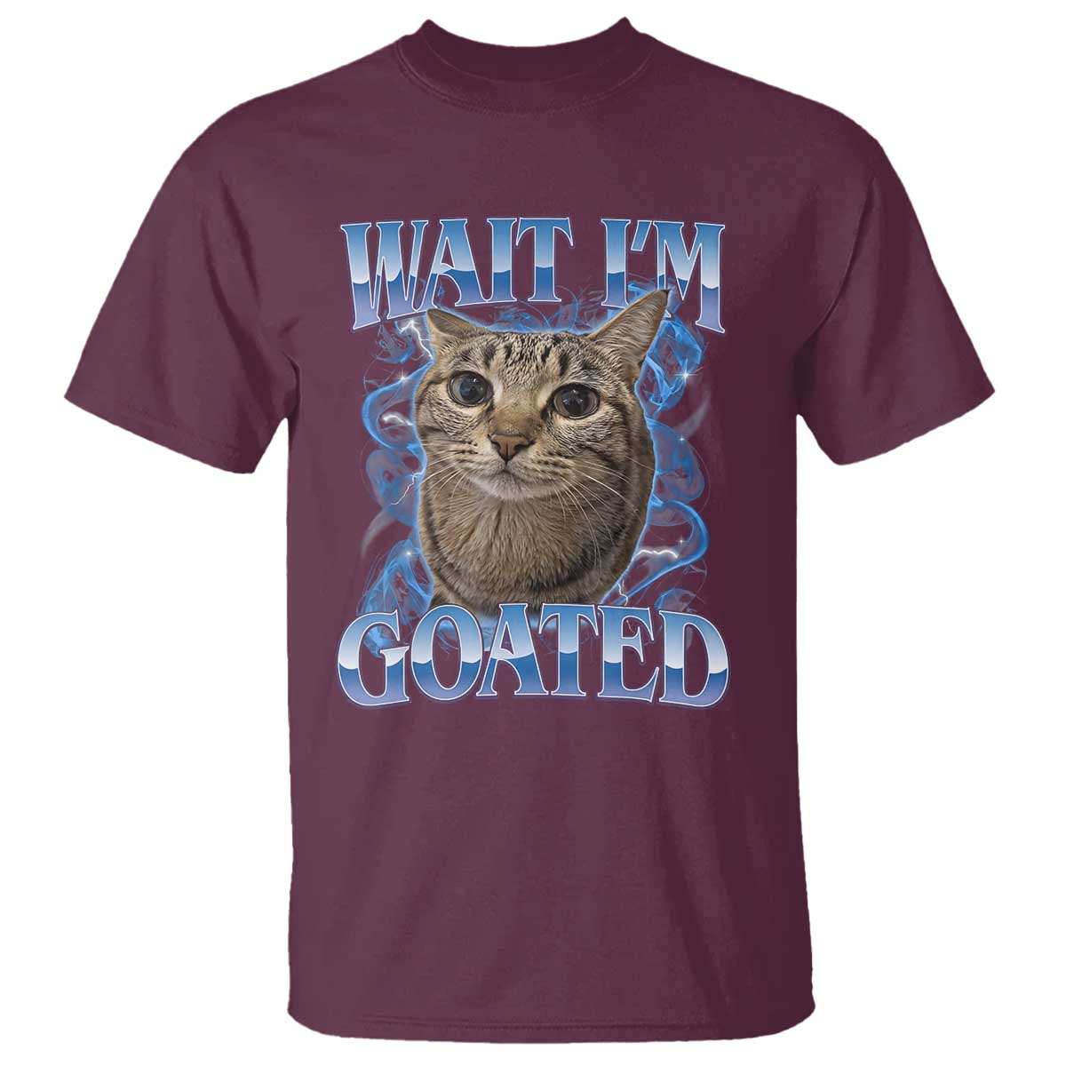 Funny Cat Blue Flame Y2K Bootleg Meme Graphic T Shirt Wait Im Goated Retro Internet Culture Humor