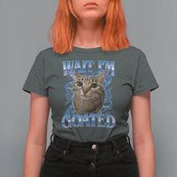 Funny Cat Blue Flame Y2K Bootleg Meme Graphic T Shirt For Women Wait Im Goated Retro Internet Culture Humor