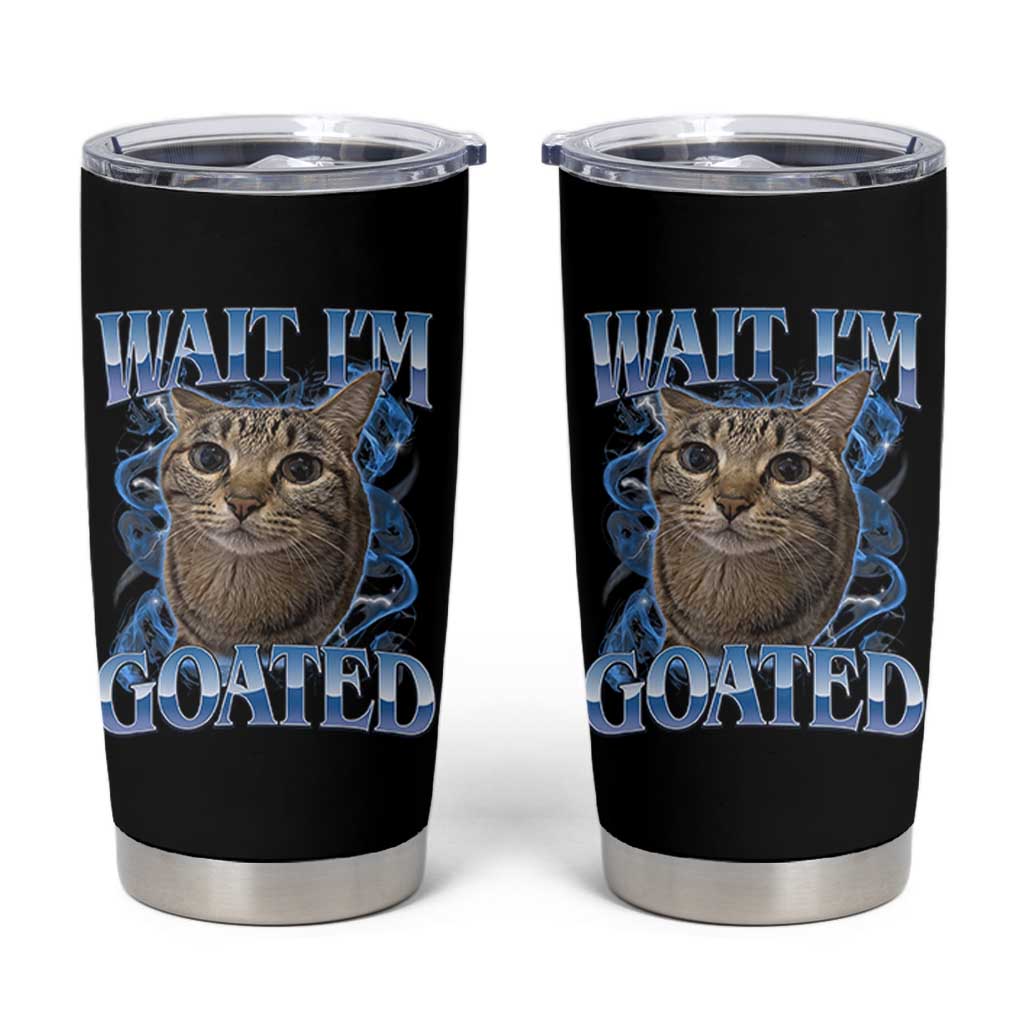 Funny Cat Blue Flame Y2K Bootleg Meme Graphic Tumbler Cup Wait Im Goated Retro Internet Culture Humor