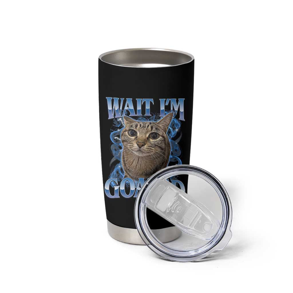 Funny Cat Blue Flame Y2K Bootleg Meme Graphic Tumbler Cup Wait Im Goated Retro Internet Culture Humor