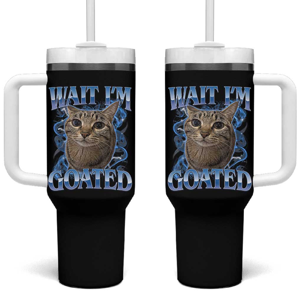 Funny Cat Blue Flame Y2K Bootleg Meme Graphic Tumbler With Handle Wait Im Goated Retro Internet Culture Humor