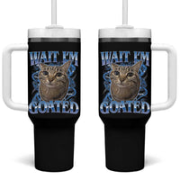 Funny Cat Blue Flame Y2K Bootleg Meme Graphic Tumbler With Handle Wait Im Goated Retro Internet Culture Humor
