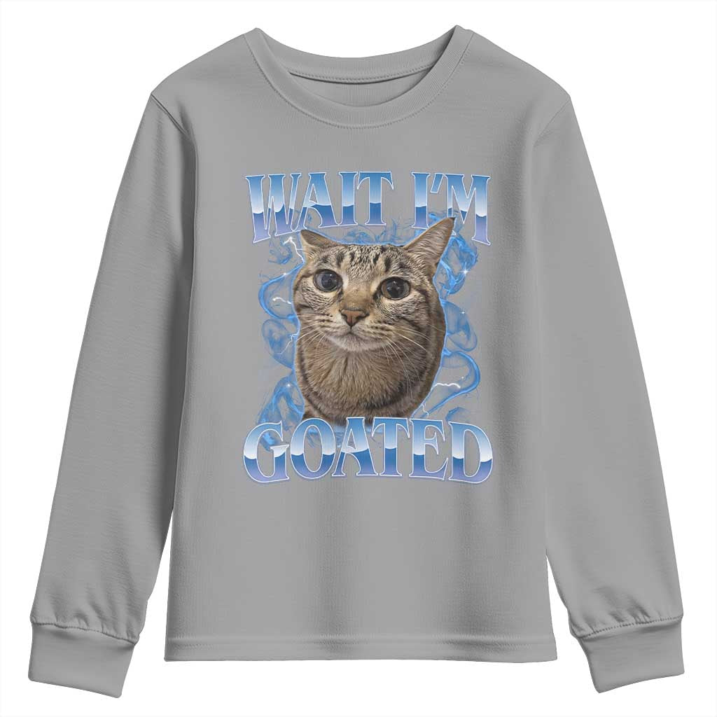 Funny Cat Blue Flame Y2K Bootleg Meme Graphic Youth Sweatshirt Wait Im Goated Retro Internet Culture Humor