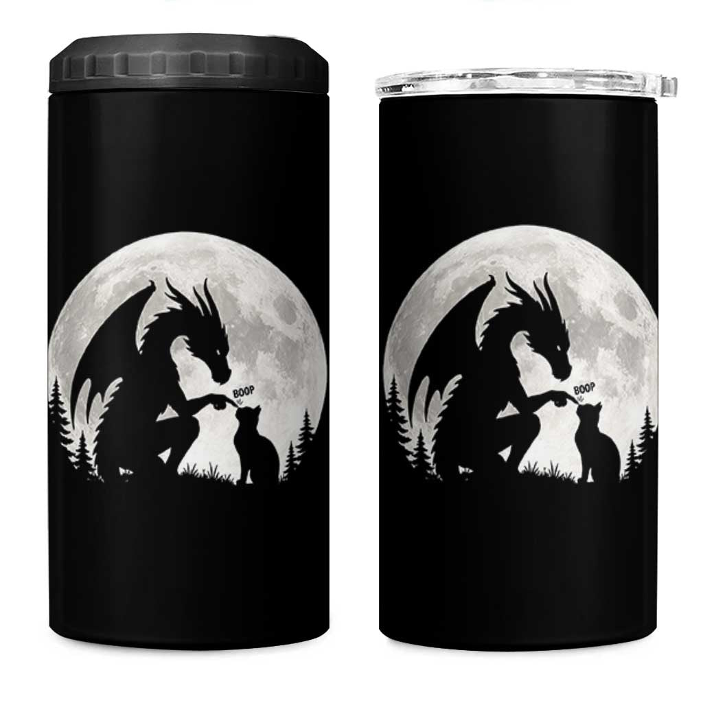 Dragon Boop Cat Full Moon Graphic 4 in 1 Can Cooler Tumbler Cute Fantasy Animal RPG Gamers