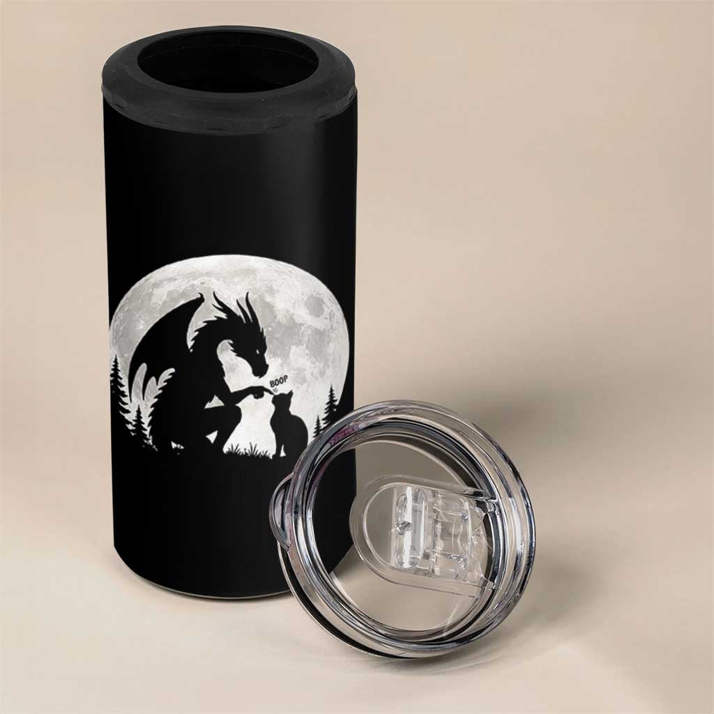 Dragon Boop Cat Full Moon Graphic 4 in 1 Can Cooler Tumbler Cute Fantasy Animal RPG Gamers