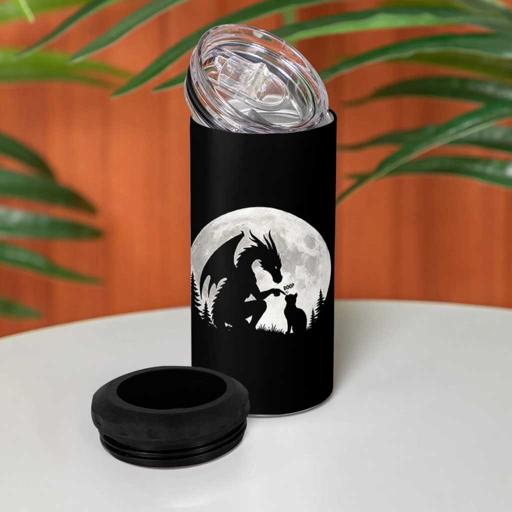 Dragon Boop Cat Full Moon Graphic 4 in 1 Can Cooler Tumbler Cute Fantasy Animal RPG Gamers