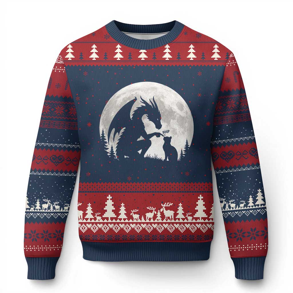 Dragon Boop Cat Full Moon Graphic Ugly Christmas Sweater Cute Fantasy Animal RPG Gamers
