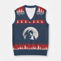 Dragon Boop Cat Full Moon Graphic V-Neck Knit Sweater Vest Cute Fantasy Animal RPG Gamers