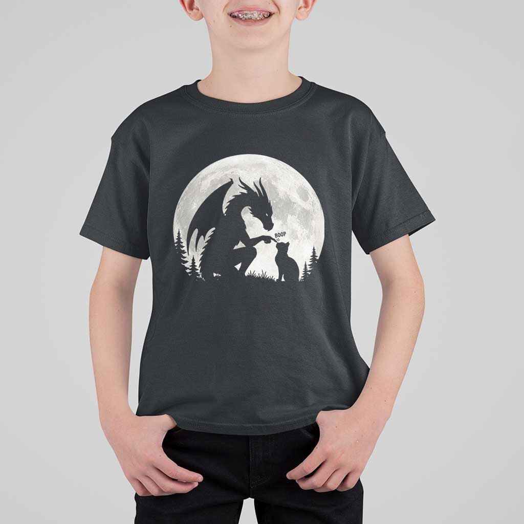 Dragon Boop Cat Full Moon Graphic T Shirt For Kid Cute Fantasy Animal RPG Gamers