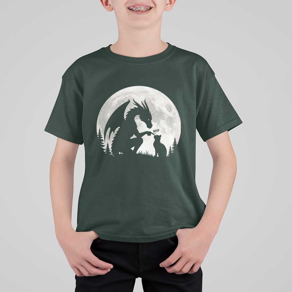 Dragon Boop Cat Full Moon Graphic T Shirt For Kid Cute Fantasy Animal RPG Gamers
