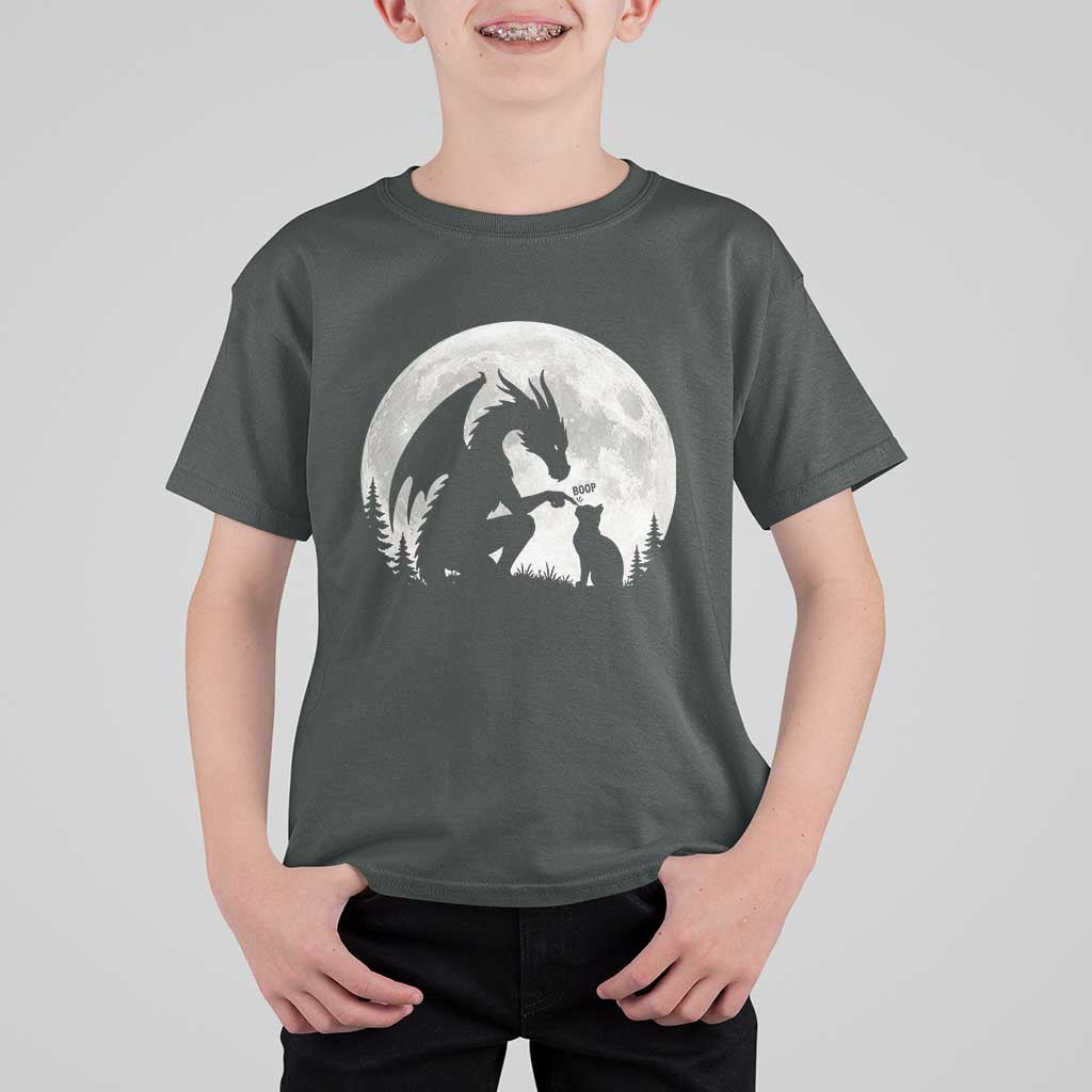Dragon Boop Cat Full Moon Graphic T Shirt For Kid Cute Fantasy Animal RPG Gamers