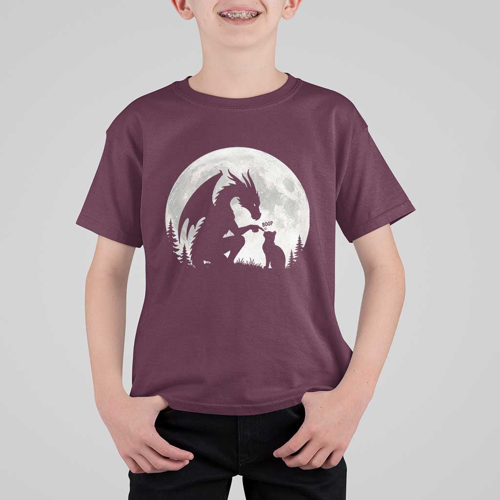 Dragon Boop Cat Full Moon Graphic T Shirt For Kid Cute Fantasy Animal RPG Gamers