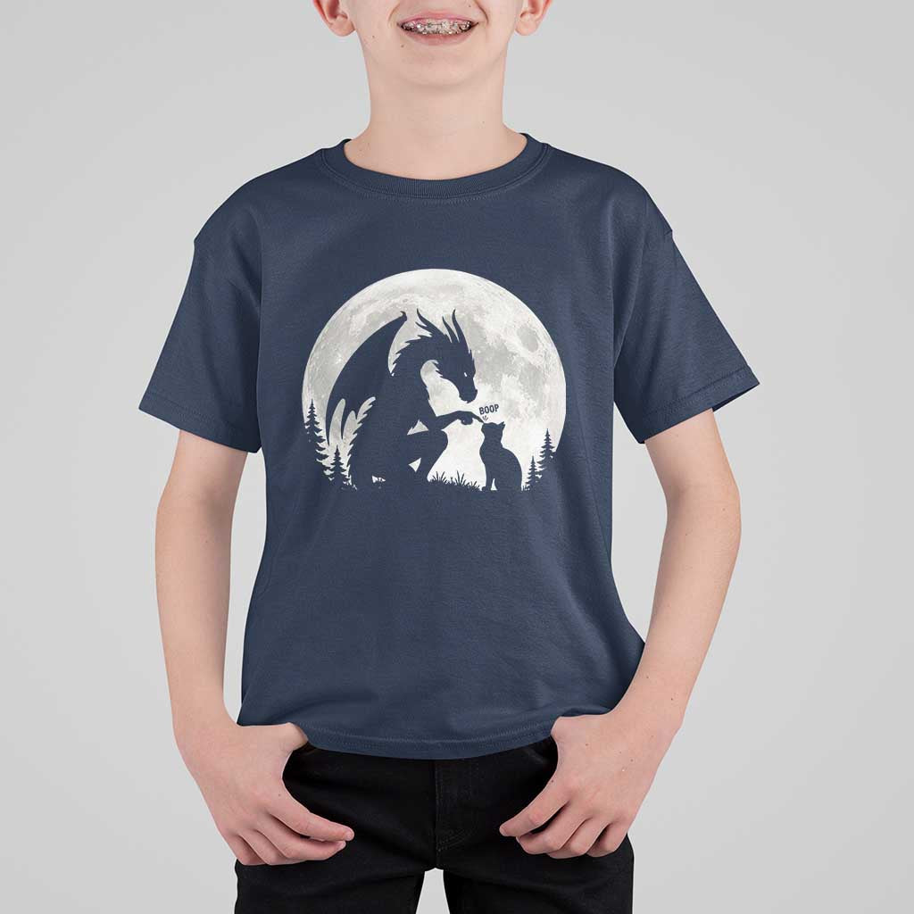 Dragon Boop Cat Full Moon Graphic T Shirt For Kid Cute Fantasy Animal RPG Gamers
