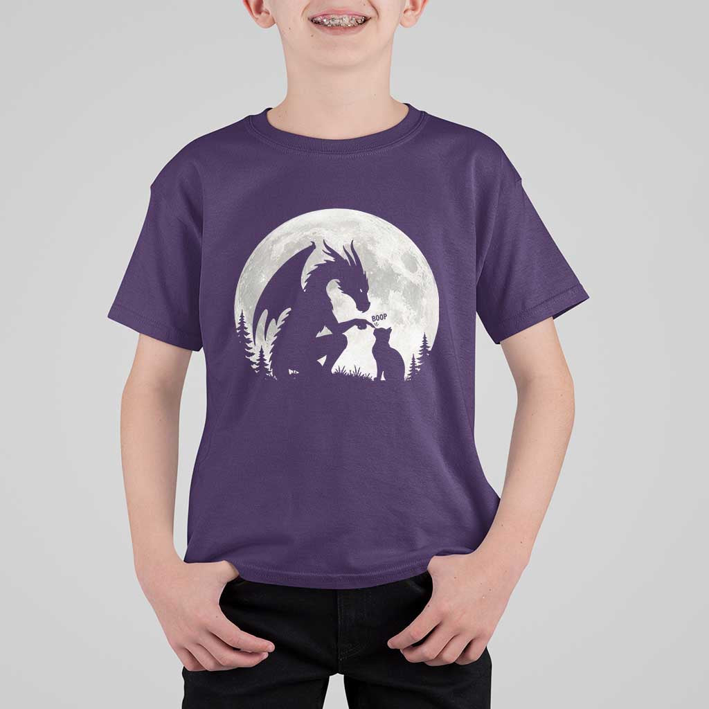 Dragon Boop Cat Full Moon Graphic T Shirt For Kid Cute Fantasy Animal RPG Gamers