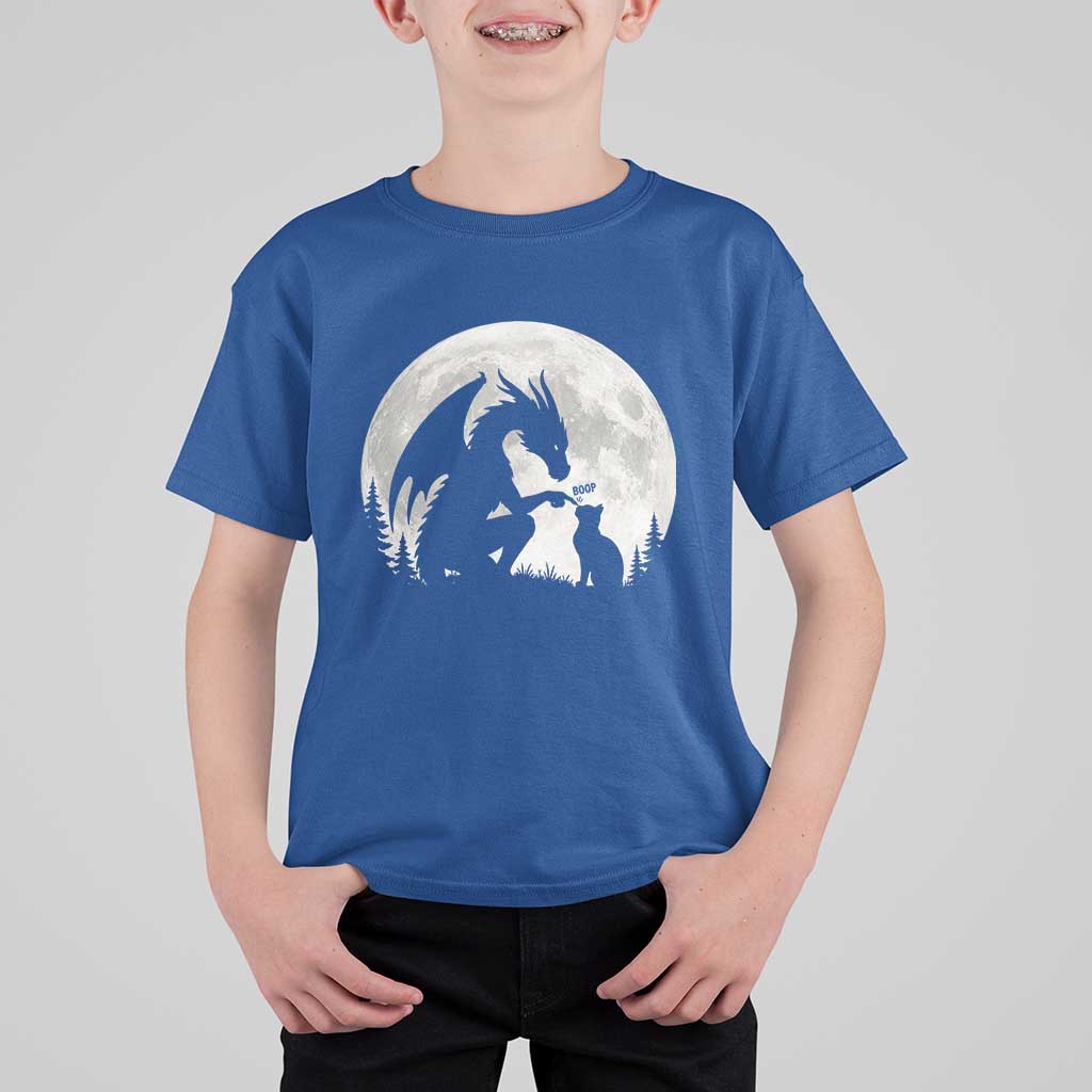 Dragon Boop Cat Full Moon Graphic T Shirt For Kid Cute Fantasy Animal RPG Gamers