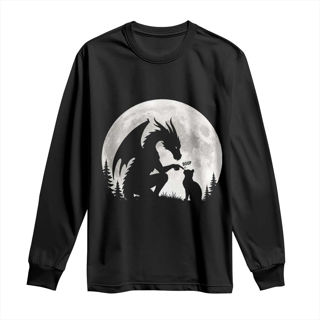 Dragon Boop Cat Full Moon Graphic Long Sleeve Shirt Cute Fantasy Animal RPG Gamers