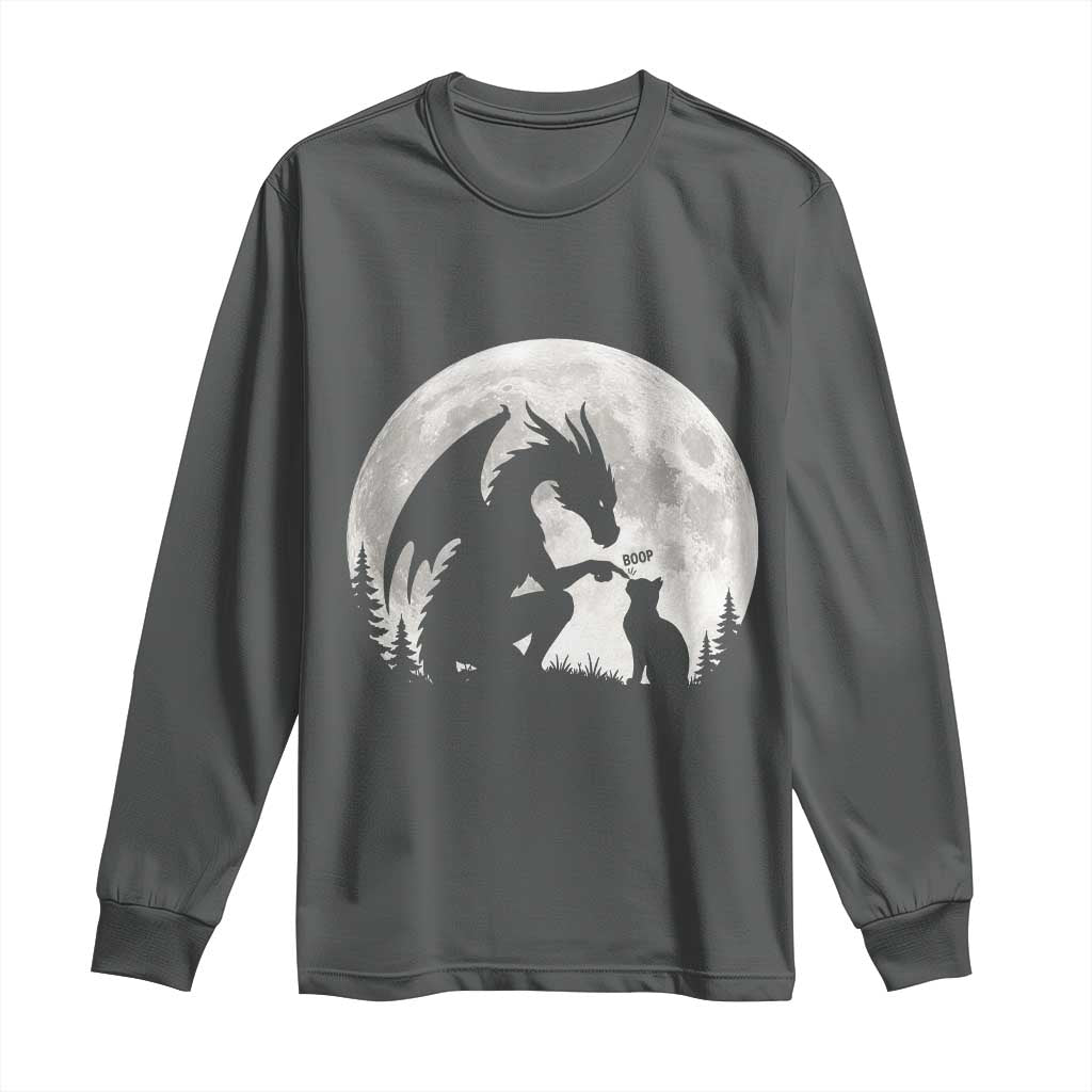 Dragon Boop Cat Full Moon Graphic Long Sleeve Shirt Cute Fantasy Animal RPG Gamers