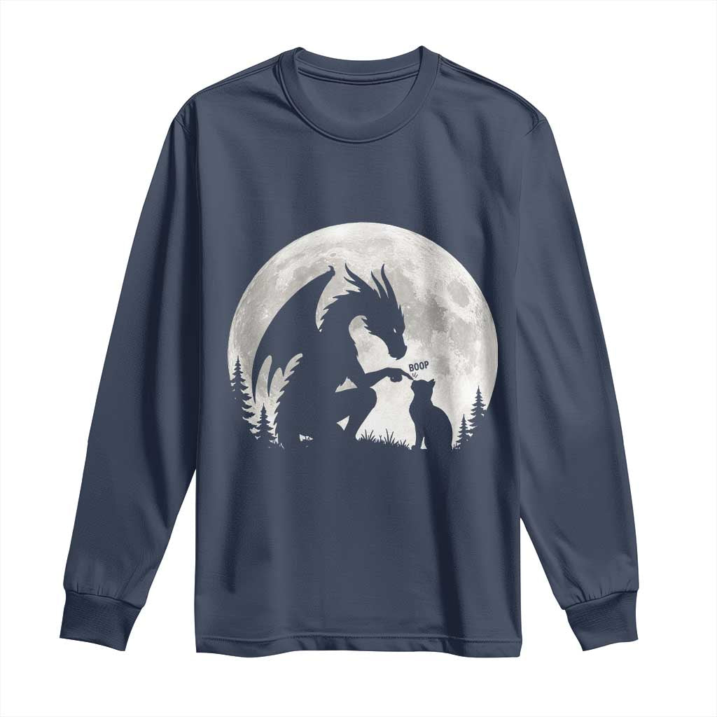 Dragon Boop Cat Full Moon Graphic Long Sleeve Shirt Cute Fantasy Animal RPG Gamers