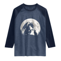 Dragon Boop Cat Full Moon Graphic Raglan Shirt Cute Fantasy Animal RPG Gamers