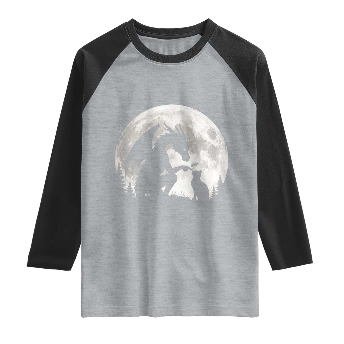 Dragon Boop Cat Full Moon Graphic Raglan Shirt Cute Fantasy Animal RPG Gamers