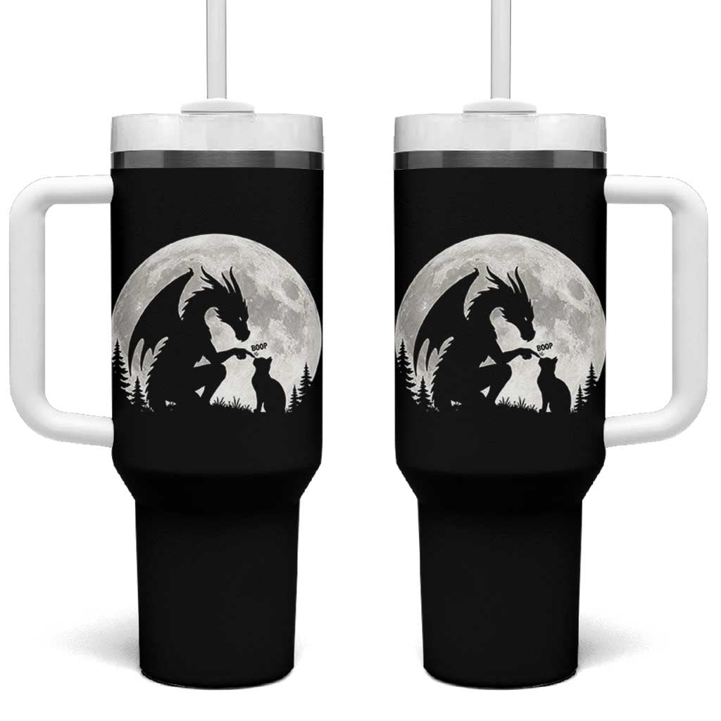 Dragon Boop Cat Full Moon Graphic Tumbler With Handle Cute Fantasy Animal RPG Gamers