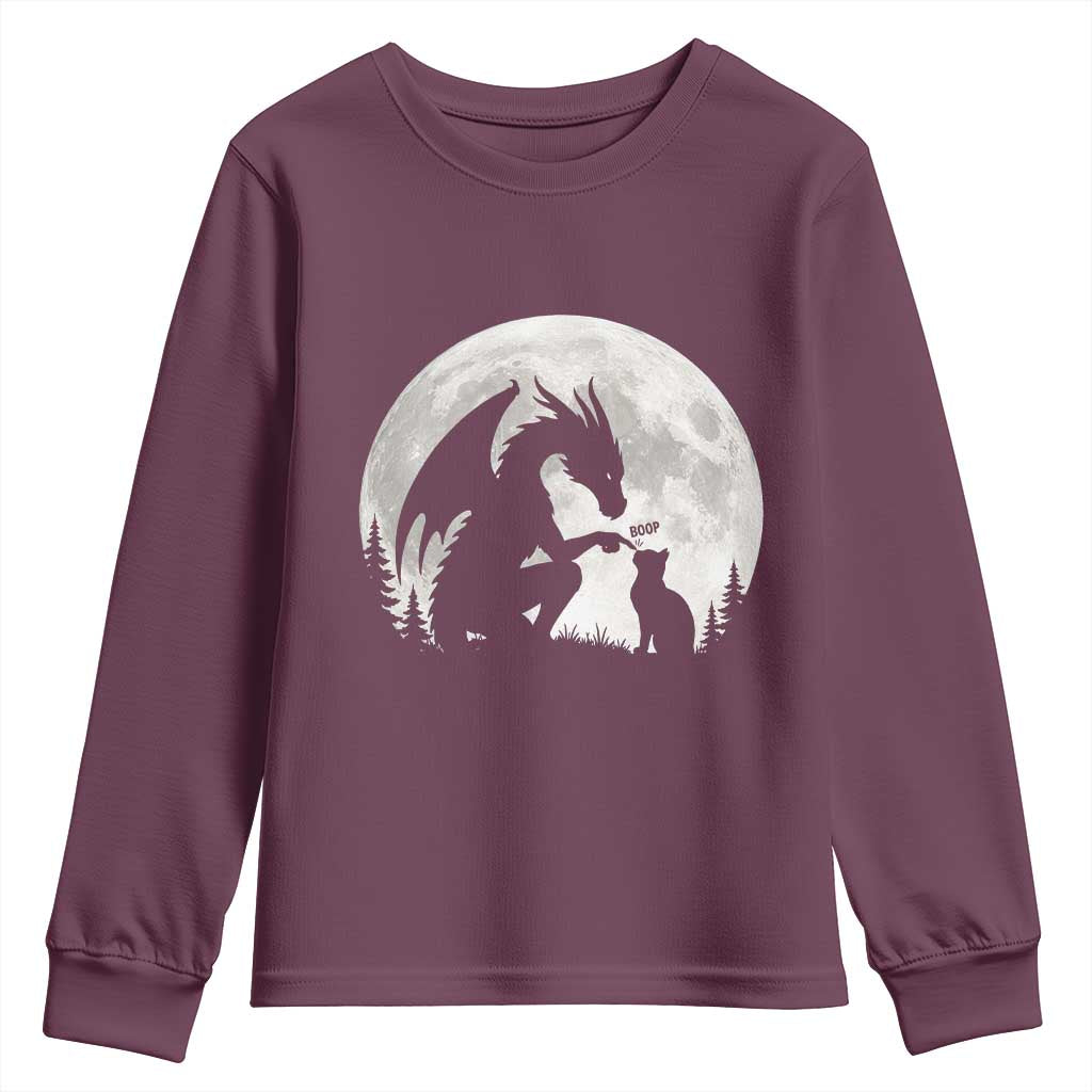 Dragon Boop Cat Full Moon Graphic Youth Sweatshirt Cute Fantasy Animal RPG Gamers