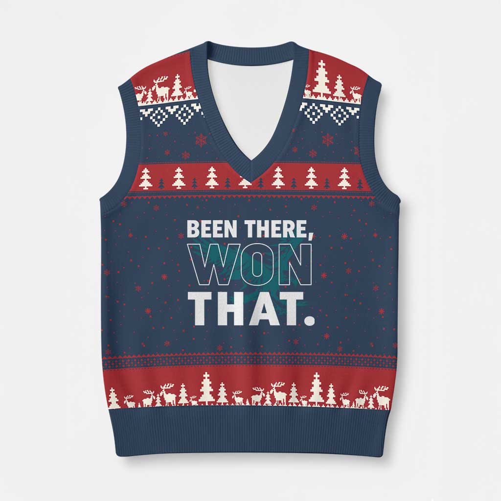 Been There Won That V-Neck Knit Sweater Vest Game Day Champions Sport Fans - Wonder Print Shop