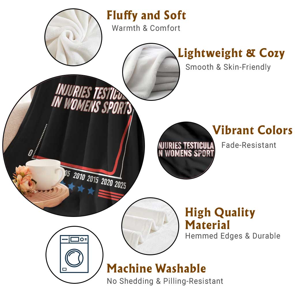 Testicular Injuries in Womens Sports Satirical Graphic Throw Blanket Dark Humor with Controversial Commentary - Wonder Print Shop