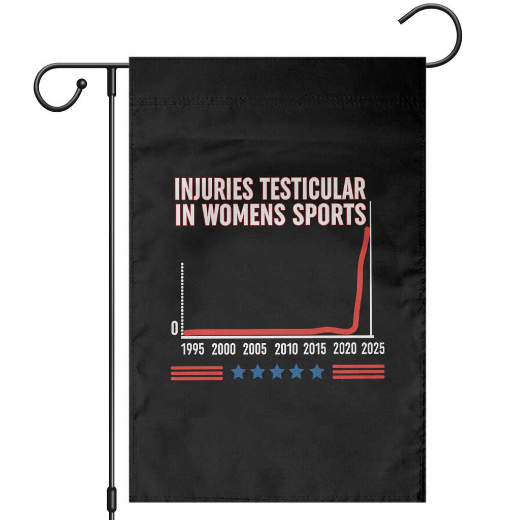 Testicular Injuries in Womens Sports Satirical Graphic Garden Flag Dark Humor with Controversial Commentary - Wonder Print Shop