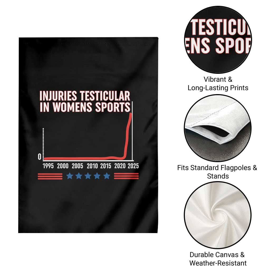 Testicular Injuries in Womens Sports Satirical Graphic Garden Flag Dark Humor with Controversial Commentary - Wonder Print Shop