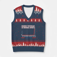 Testicular Injuries in Womens Sports Satirical Graphic V-Neck Knit Sweater Vest Dark Humor with Controversial Commentary - Wonder Print Shop