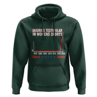 Testicular Injuries in Womens Sports Satirical Graphic Hoodie Dark Humor with Controversial Commentary - Wonder Print Shop