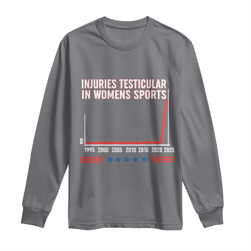 Testicular Injuries in Womens Sports Satirical Graphic Long Sleeve Shirt Dark Humor with Controversial Commentary - Wonder Print Shop