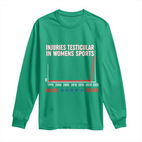 Testicular Injuries in Womens Sports Satirical Graphic Long Sleeve Shirt Dark Humor with Controversial Commentary - Wonder Print Shop