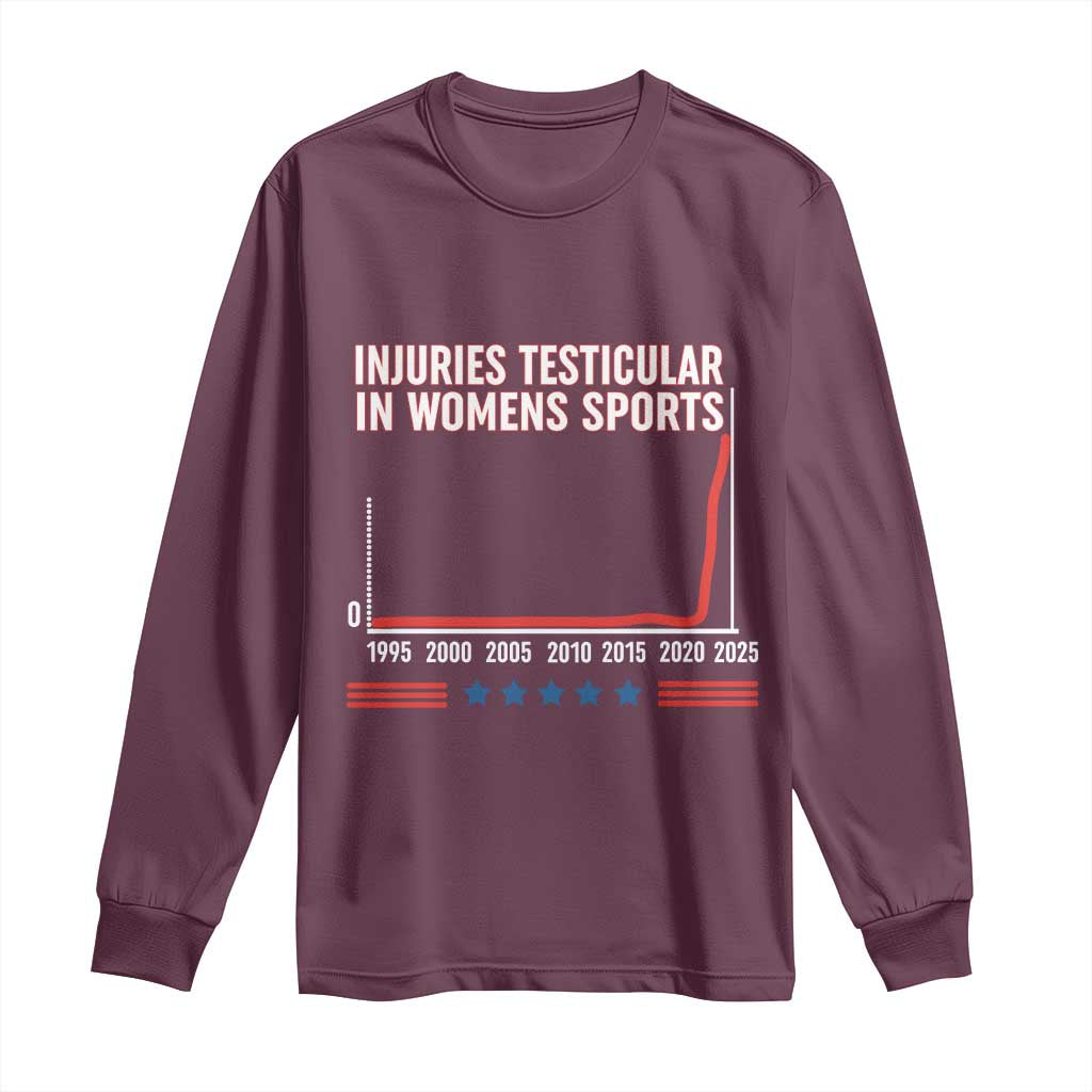 Testicular Injuries in Womens Sports Satirical Graphic Long Sleeve Shirt Dark Humor with Controversial Commentary - Wonder Print Shop