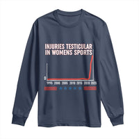 Testicular Injuries in Womens Sports Satirical Graphic Long Sleeve Shirt Dark Humor with Controversial Commentary - Wonder Print Shop