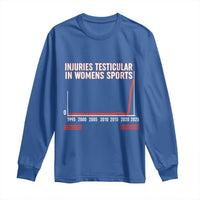 Testicular Injuries in Womens Sports Satirical Graphic Long Sleeve Shirt Dark Humor with Controversial Commentary - Wonder Print Shop