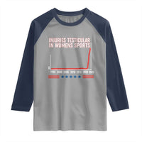 Testicular Injuries in Womens Sports Satirical Graphic Raglan Shirt Dark Humor with Controversial Commentary - Wonder Print Shop