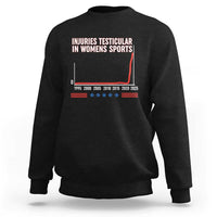 Testicular Injuries in Womens Sports Satirical Graphic Sweatshirt Dark Humor with Controversial Commentary - Wonder Print Shop