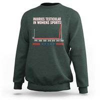 Testicular Injuries in Womens Sports Satirical Graphic Sweatshirt Dark Humor with Controversial Commentary - Wonder Print Shop
