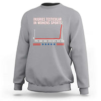 Testicular Injuries in Womens Sports Satirical Graphic Sweatshirt Dark Humor with Controversial Commentary - Wonder Print Shop
