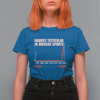 Testicular Injuries in Womens Sports Satirical Graphic T Shirt For Women Dark Humor with Controversial Commentary - Wonder Print Shop