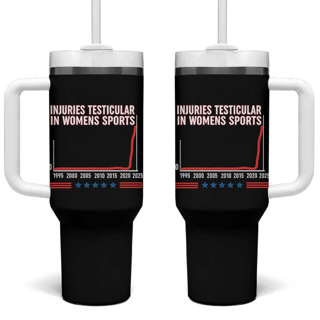 Testicular Injuries in Womens Sports Satirical Graphic Tumbler With Handle Dark Humor with Controversial Commentary - Wonder Print Shop