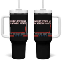 Testicular Injuries in Womens Sports Satirical Graphic Tumbler With Handle Dark Humor with Controversial Commentary - Wonder Print Shop