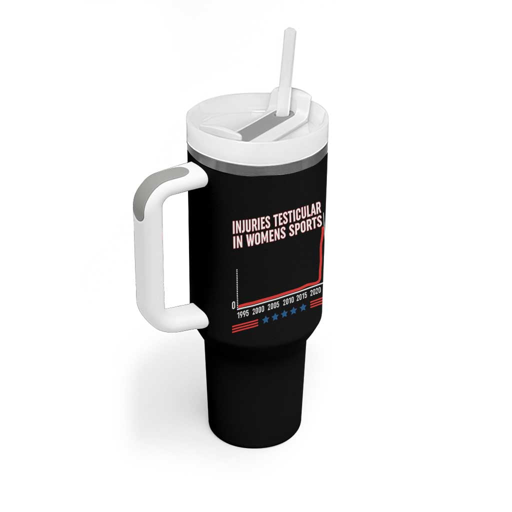 Testicular Injuries in Womens Sports Satirical Graphic Tumbler With Handle Dark Humor with Controversial Commentary - Wonder Print Shop