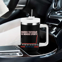 Testicular Injuries in Womens Sports Satirical Graphic Tumbler With Handle Dark Humor with Controversial Commentary - Wonder Print Shop
